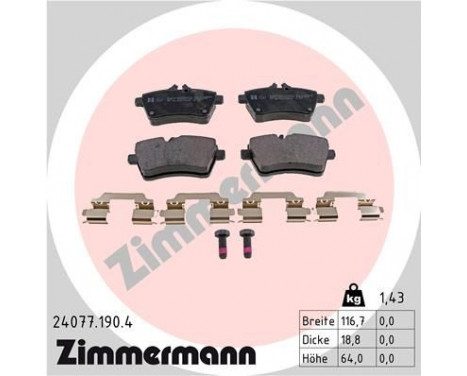 Bromsbeläggssats, skivbroms 24077.190.4 Zimmermann