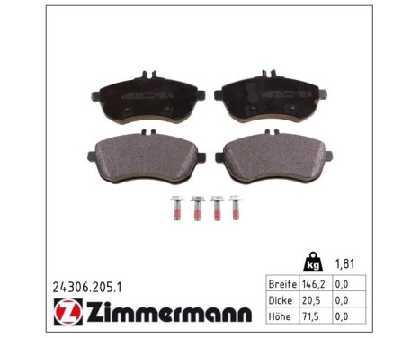 Bromsbeläggssats, skivbroms 24306.205.1 Zimmermann, bild 2