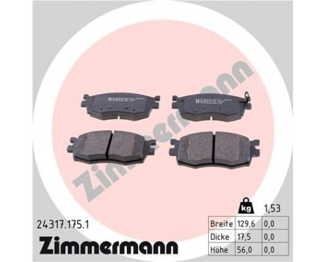 Bromsbeläggssats, skivbroms 24317.175.1 Zimmermann