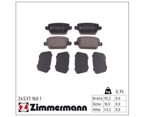Bromsbeläggssats, skivbroms 24537.160.1 Zimmermann, bild 2