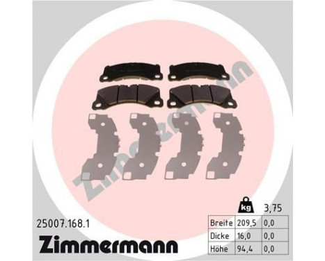 Bromsbeläggssats, skivbroms 25007.168.1 Zimmermann, bild 2