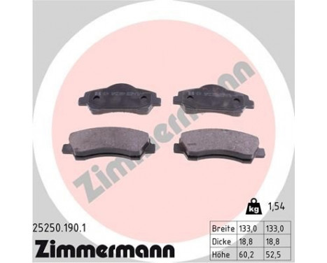 Bromsbeläggssats, skivbroms 25250.190.1 Zimmermann, bild 2
