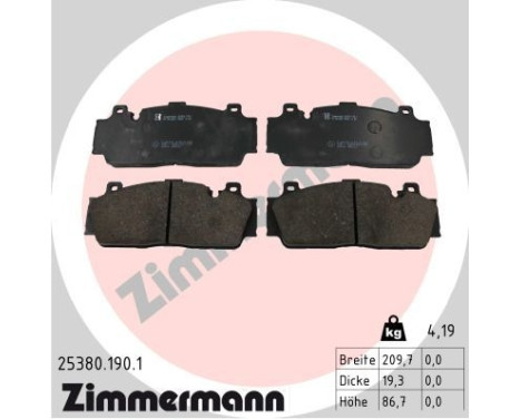 Bromsbeläggssats, skivbroms 25380.190.1 Zimmermann