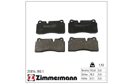 Bromsbeläggssats, skivbroms 25814.180.1 Zimmermann