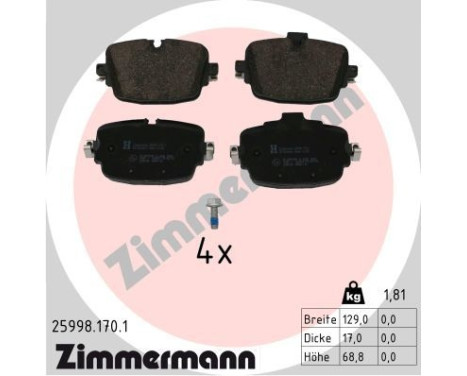 Bromsbeläggssats, skivbroms 25998.170.1 Zimmermann, bild 2