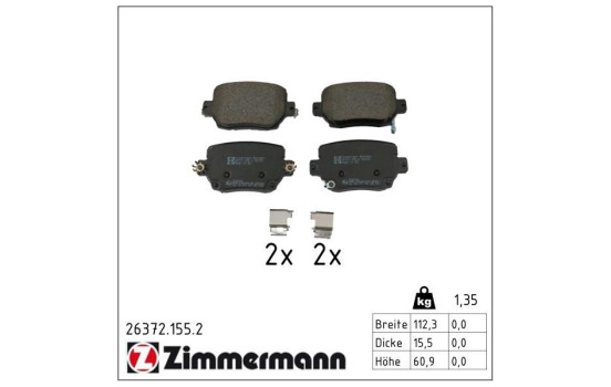 Bromsbeläggssats, skivbroms 26372.155.2 Zimmermann