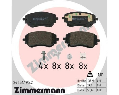 Bromsbeläggssats, skivbroms 26451.195.2 Zimmermann
