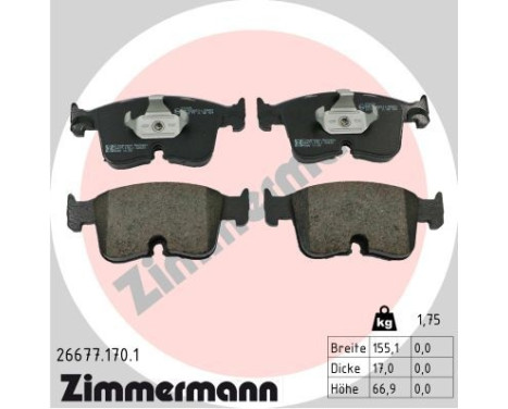 Bromsbeläggssats, skivbroms 26677.170.1 Zimmermann