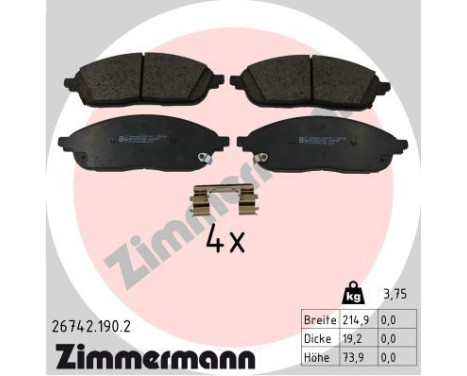 Bromsbeläggssats, skivbroms 26742.190.2 Zimmermann