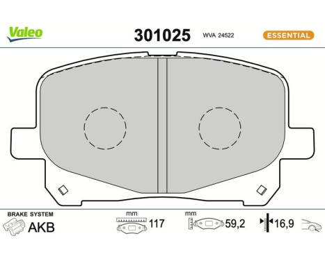 Bromsbeläggssats, skivbroms 301025 Valeo