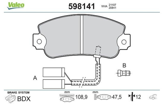 Bromsbeläggssats, skivbroms 598141 Valeo