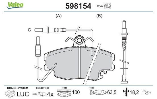 Bromsbeläggssats, skivbroms 598154 Valeo