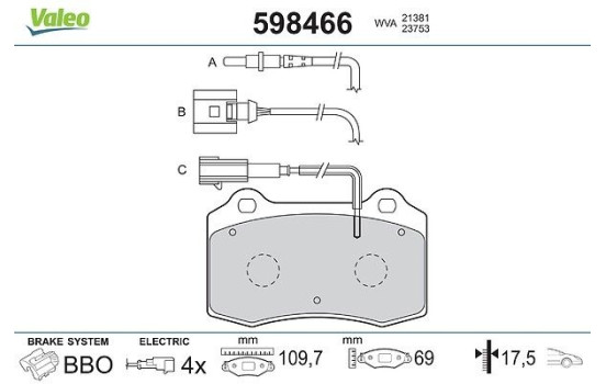 Bromsbeläggssats, skivbroms 598466 Valeo
