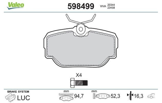 Bromsbeläggssats, skivbroms 598499 Valeo