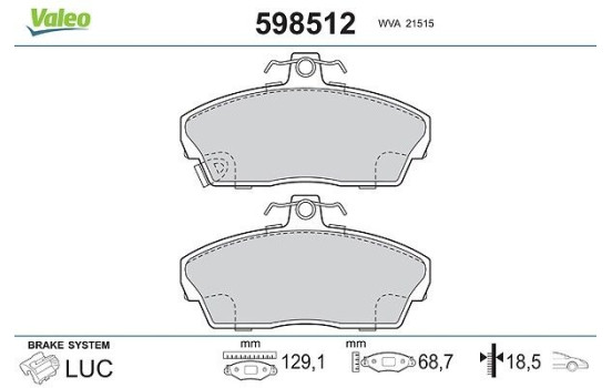Bromsbeläggssats, skivbroms 598512 Valeo