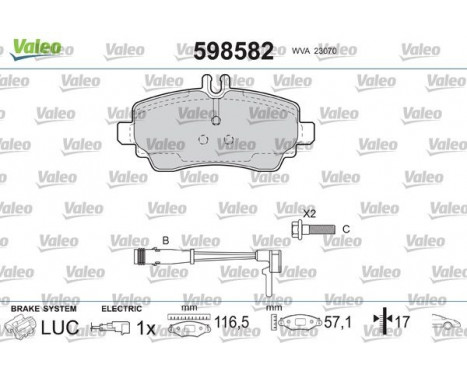 Bromsbeläggssats, skivbroms 598582 Valeo, bild 2