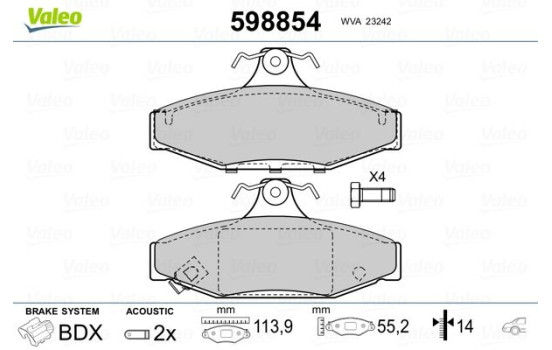 Bromsbeläggssats, skivbroms 598854 Valeo, bild 2
