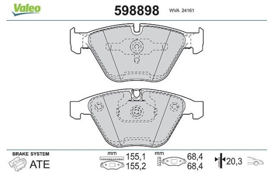 Bromsbeläggssats, skivbroms 598898 Valeo