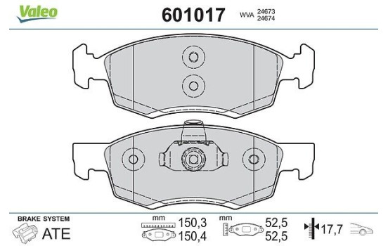 Bromsbeläggssats, skivbroms 601017 Valeo