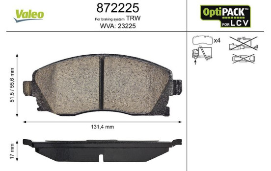 Bromsbeläggssats, skivbroms 872225 Valeo
