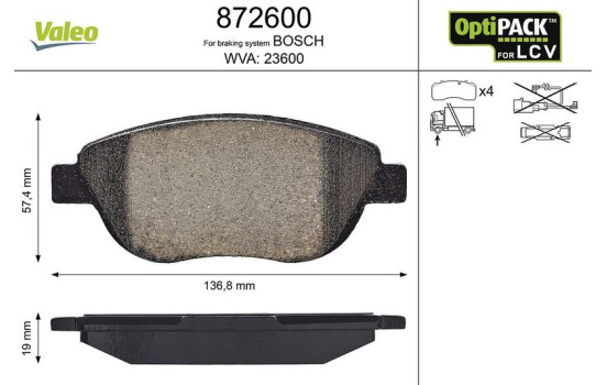 Bromsbeläggssats, skivbroms 872600 Valeo