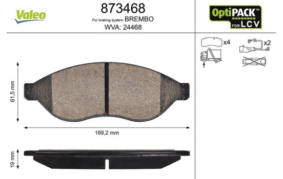 Bromsbeläggssats, skivbroms 873468 Valeo