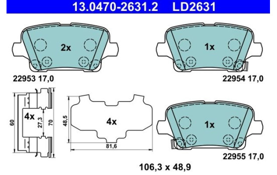 Bromsbeläggssats, skivbroms ATE Ceramic 13.0470-2631.2