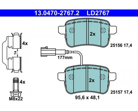 Bromsbeläggssats, skivbroms ATE Ceramic 13.0470-2767.2