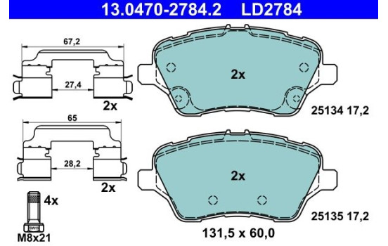 Bromsbeläggssats, skivbroms ATE Ceramic 13.0470-2784.2, bild 2