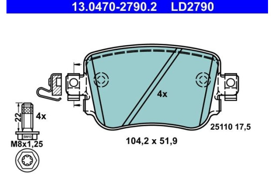 Bromsbeläggssats, skivbroms ATE Ceramic 13.0470-2790.2
