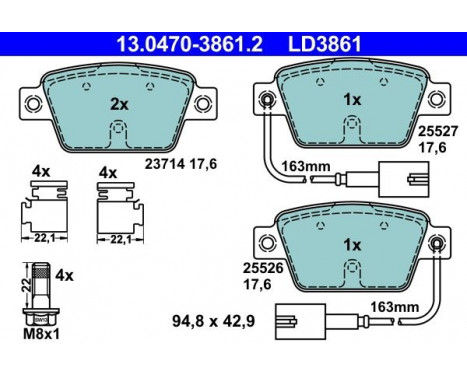 Bromsbeläggssats, skivbroms ATE Ceramic 13.0470-3861.2