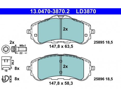Bromsbeläggssats, skivbroms ATE Ceramic 13.0470-3870.2, bild 2