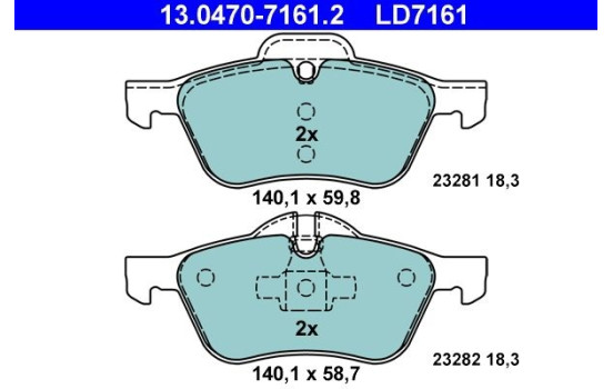 Bromsbeläggssats, skivbroms ATE Ceramic 13.0470-7161.2, bild 2