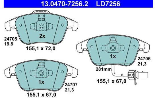Bromsbeläggssats, skivbroms ATE Ceramic 13.0470-7256.2, bild 3