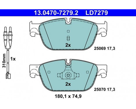 Bromsbeläggssats, skivbroms ATE Ceramic 13.0470-7279.2, bild 2