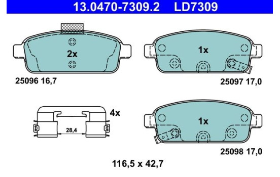 Bromsbeläggssats, skivbroms ATE Ceramic 13.0470-7309.2