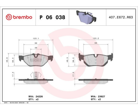 Bromsbeläggssats, skivbroms BREMBO XTRA LINE P 06 038X, bild 2