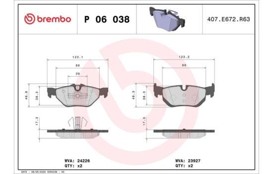 Bromsbeläggssats, skivbroms BREMBO XTRA LINE P 06 038X