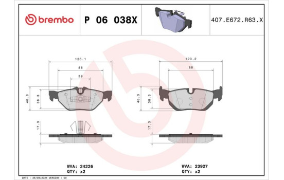 Bromsbeläggssats, skivbroms BREMBO XTRA LINE P 06 038X, bild 2