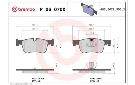 Bromsbeläggssats, skivbroms BREMBO XTRA LINE P 06 070X
