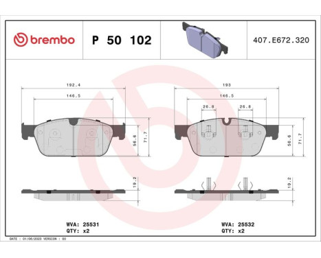 Bromsbeläggssats, skivbroms BREMBO XTRA LINE P 50 102X, bild 2