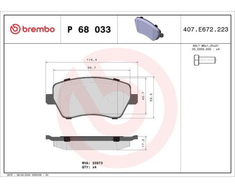 Bromsbeläggssats, skivbroms BREMBO XTRA LINE P 68 033X, bild 2