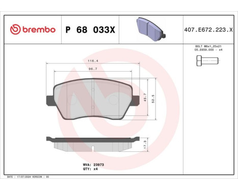 Bromsbeläggssats, skivbroms BREMBO XTRA LINE P 68 033X, bild 2