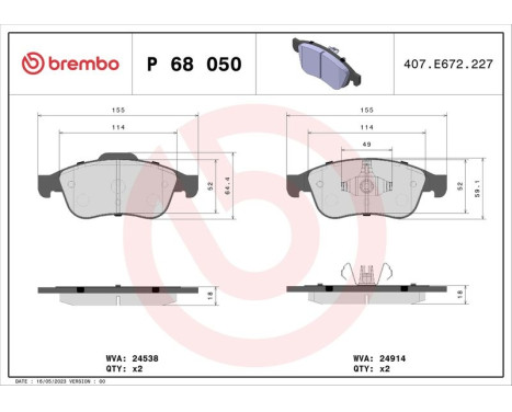 Bromsbeläggssats, skivbroms BREMBO XTRA LINE P 68 050X, bild 2