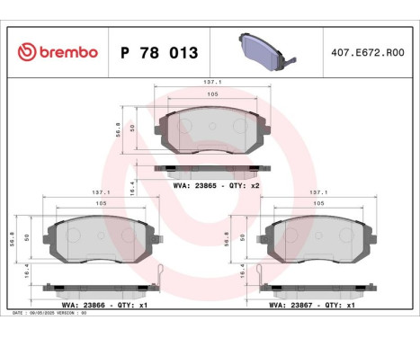 Bromsbeläggssats, skivbroms BREMBO XTRA LINE P 78 013X, bild 2