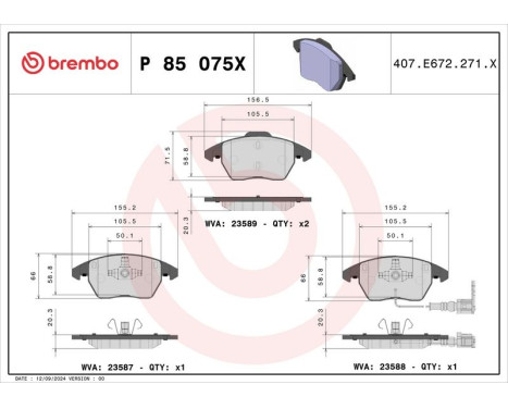 Bromsbeläggssats, skivbroms BREMBO XTRA LINE P 85 075X, bild 2
