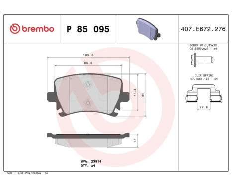Bromsbeläggssats, skivbroms BREMBO XTRA LINE P 85 095X, bild 2