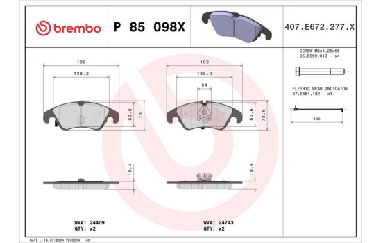 Bromsbeläggssats, skivbroms BREMBO XTRA LINE P 85 098X