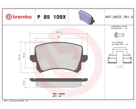 Bromsbeläggssats, skivbroms BREMBO XTRA LINE P 85 109X, bild 2