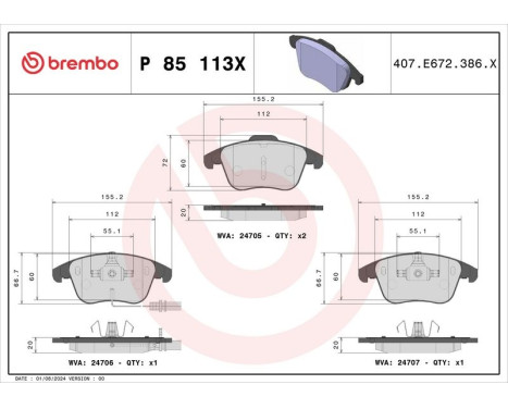 Bromsbeläggssats, skivbroms BREMBO XTRA LINE P 85 113X, bild 2